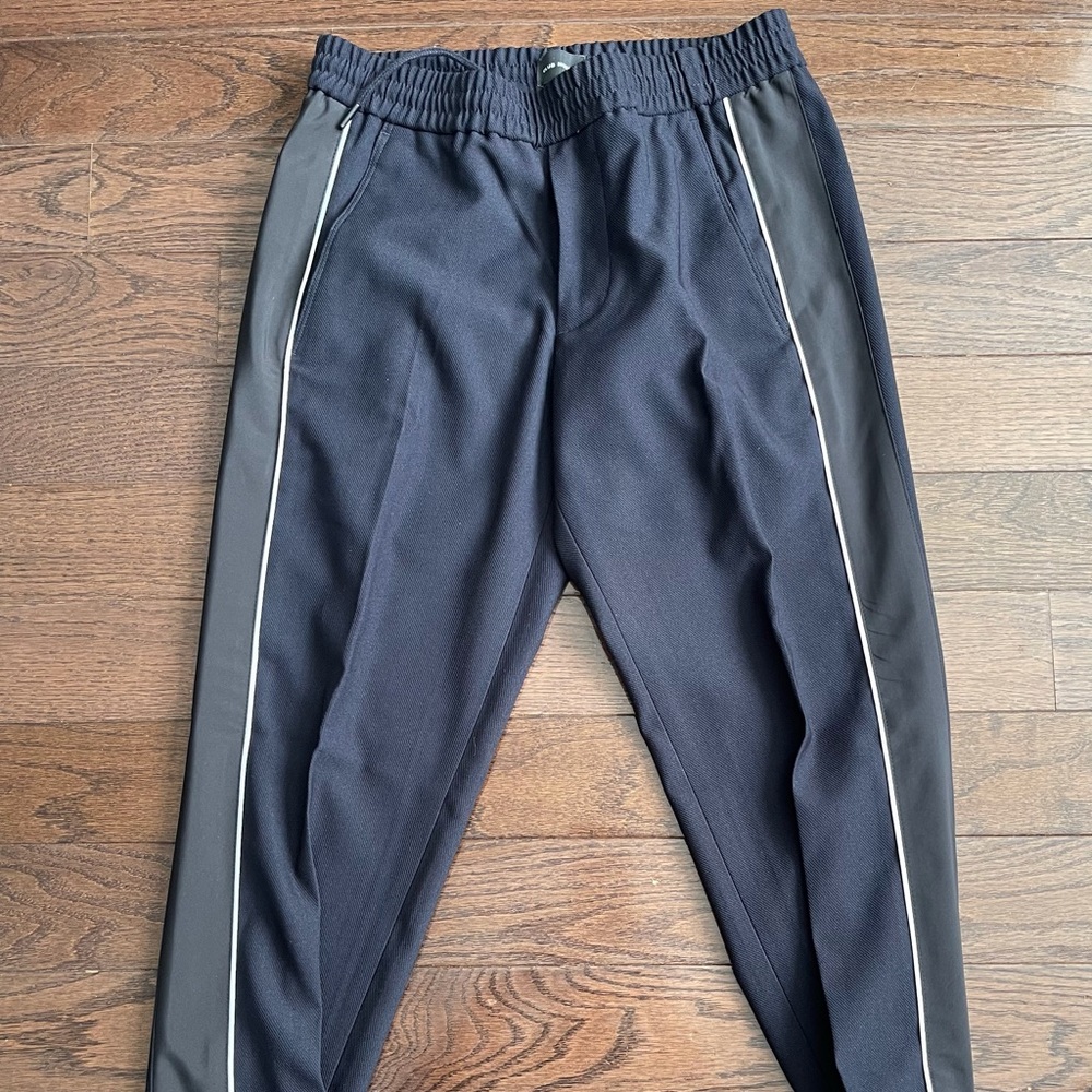 Slim fit casual stripe pants with white piping